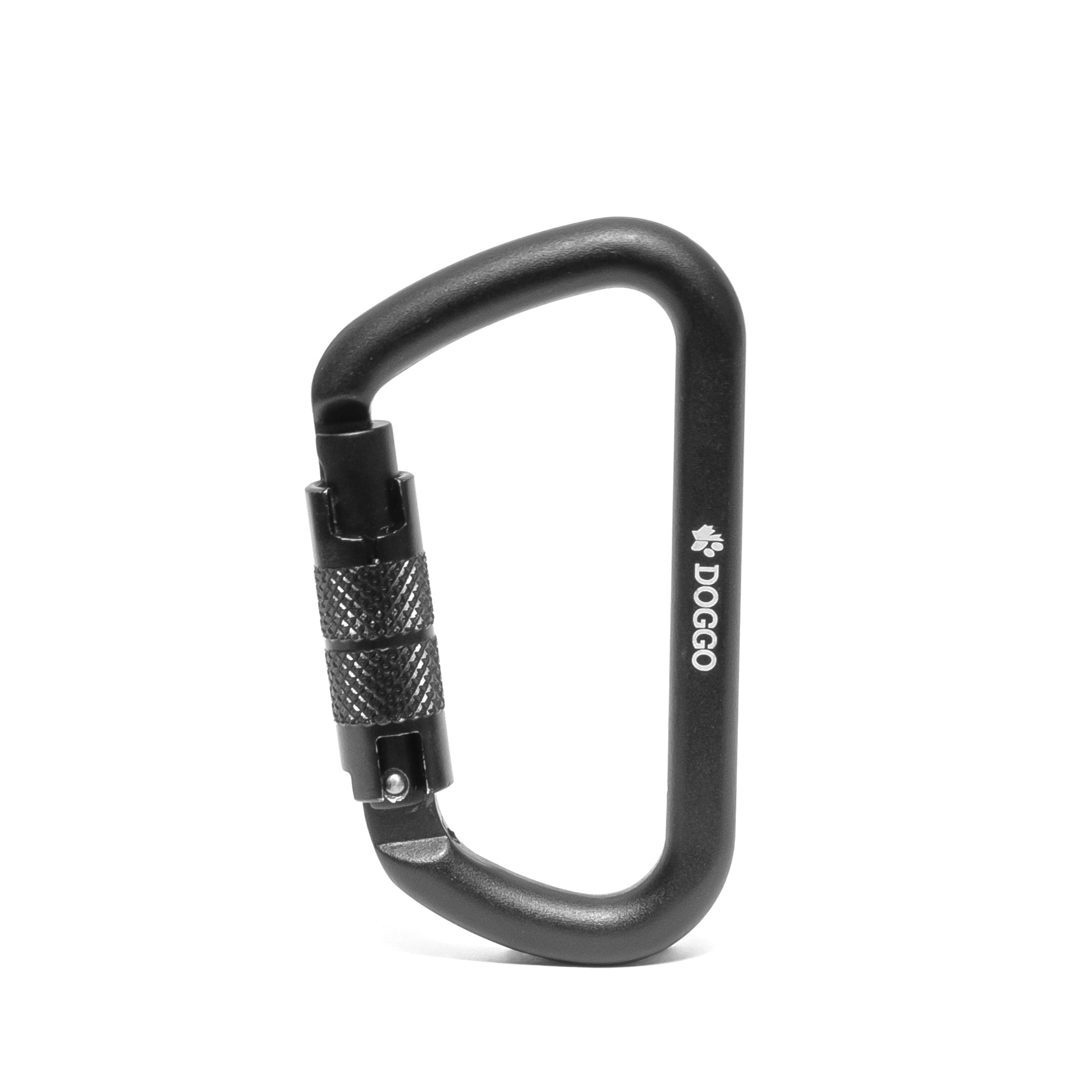 DogGo automatically locking carabiner, black, closed position.