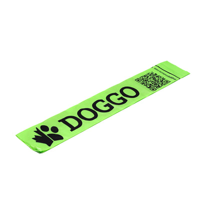 DogGo compostable waste poop bag, partly unrolled showing DogGo logo and wordmark.