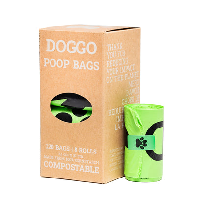 DogGo compostable waste poop bags, complete packaging and roll.